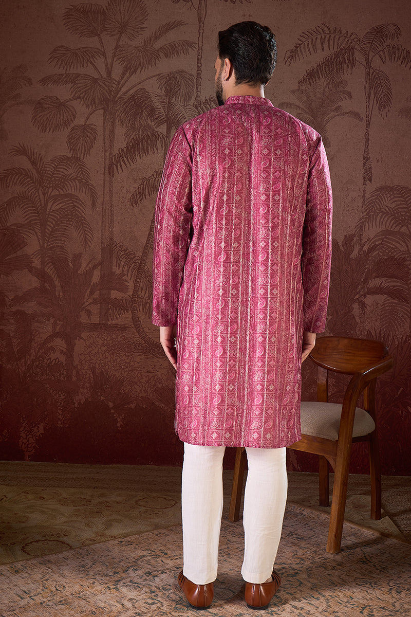 Maroon Silk Blend Ethnic Motifs Printed Straight Kurta MKU1928