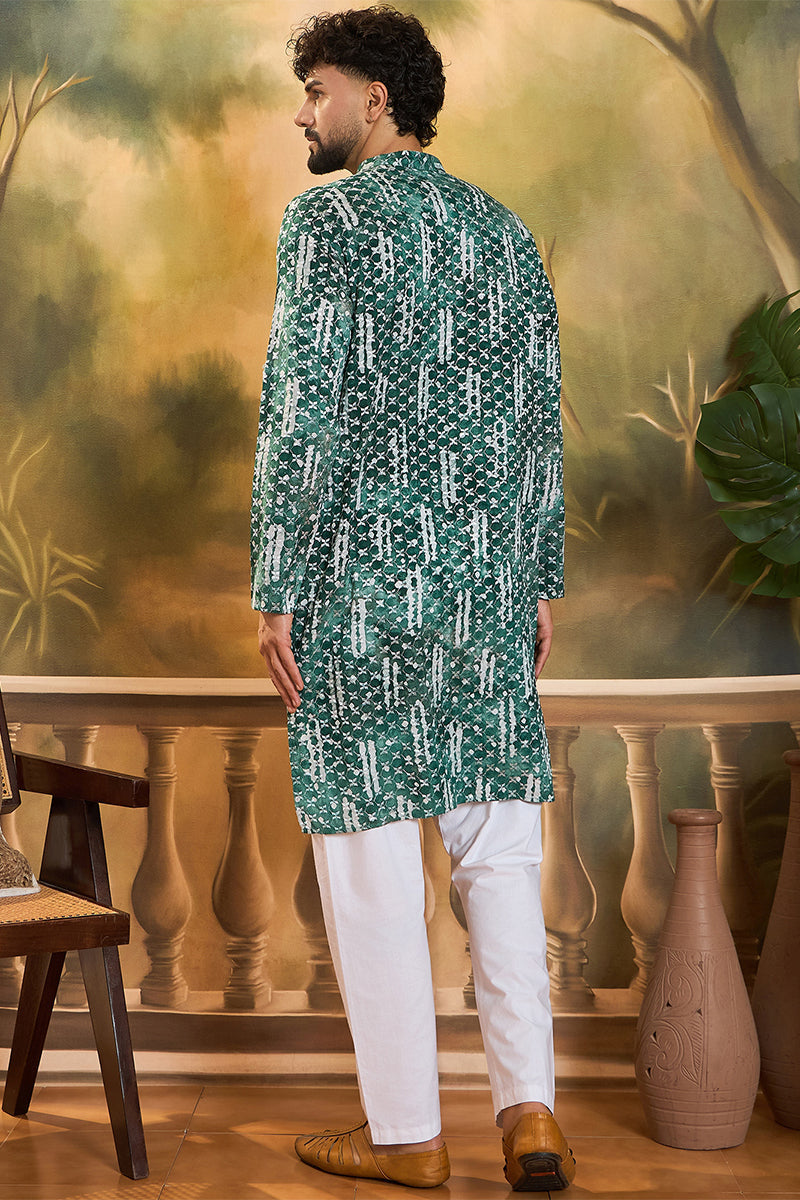 Green Viscose Rayon Embroidered Straight Kurta