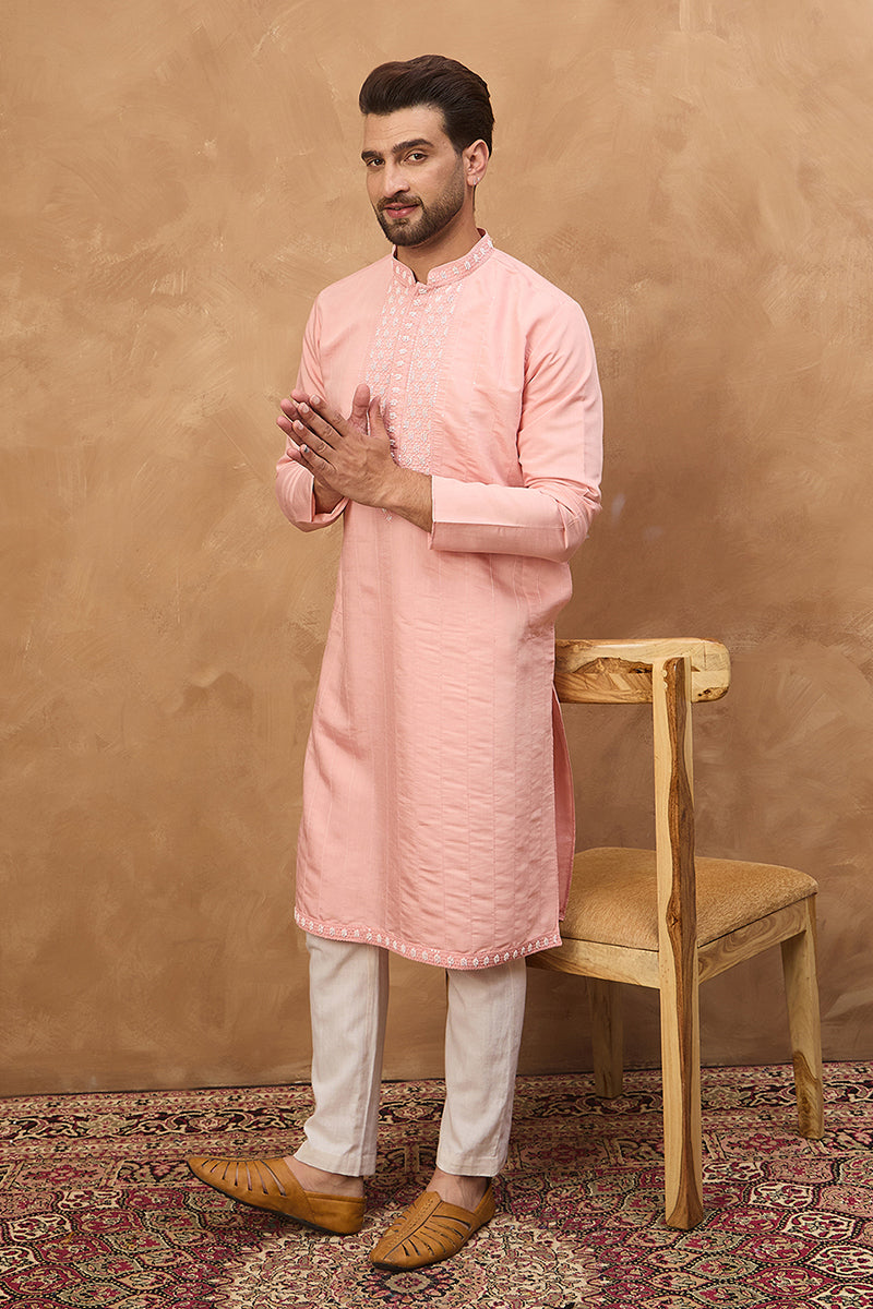 Peach Silk Blend Solid Solid Straight Kurta MKU1506