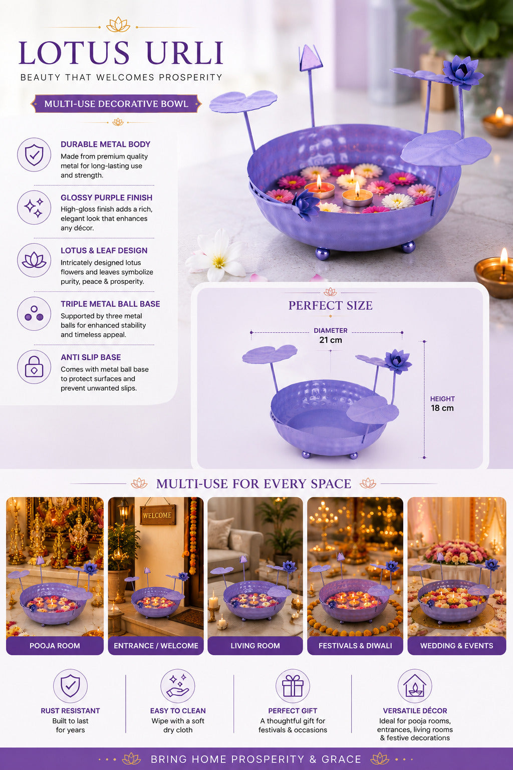 galvanized metal urli bowl for floating flowers candles decorative urli with lotus stems for home festival decor pink copy