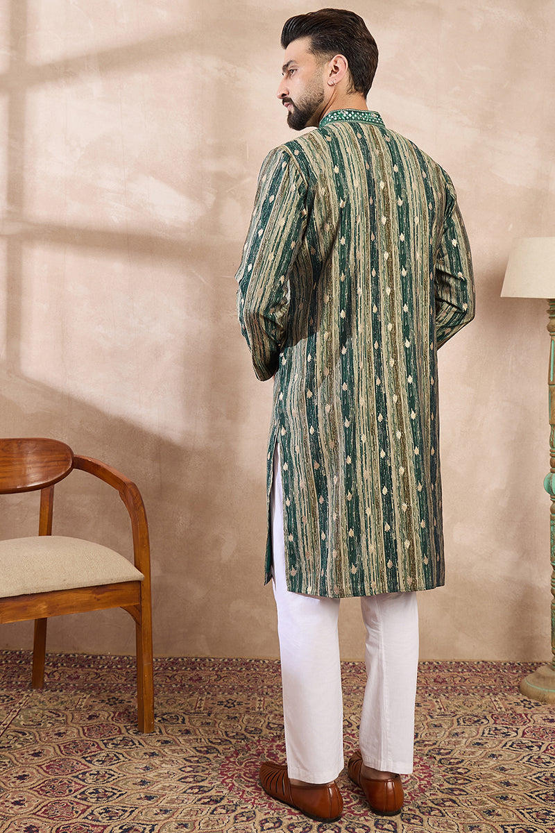 Green Silk Blend Abstract Printed Straight Kurta With Trouser MKSET2007