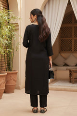 black silk blend ethnic motifs stoning straight kurta trouser with dupatta 