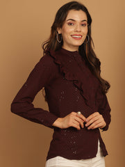 Wine Woven Design Women's Top