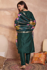 green silk blend solid embroidered straight kurta trouser with dupatta