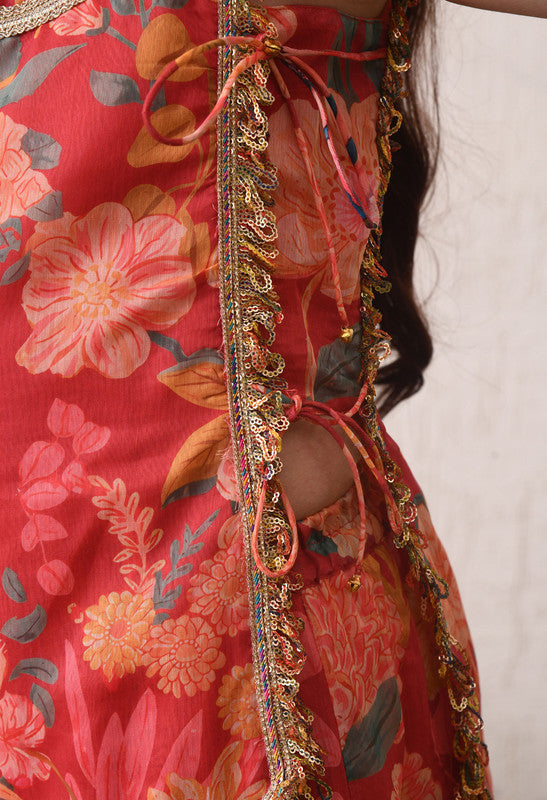 Indi Loom Couture Girls Multi Floral Printed Kurta with Sharara & Dupatta Set ILKSD73