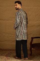 black viscose rayon abstract printed straight kurta with trouser