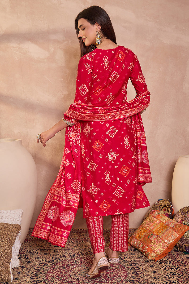 pink silk blend printed ethnic motifs straight kurta set pkskd3229