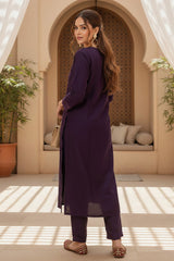 purple silk blend ethnic motifs stoning straight kurta trouser with dupatta