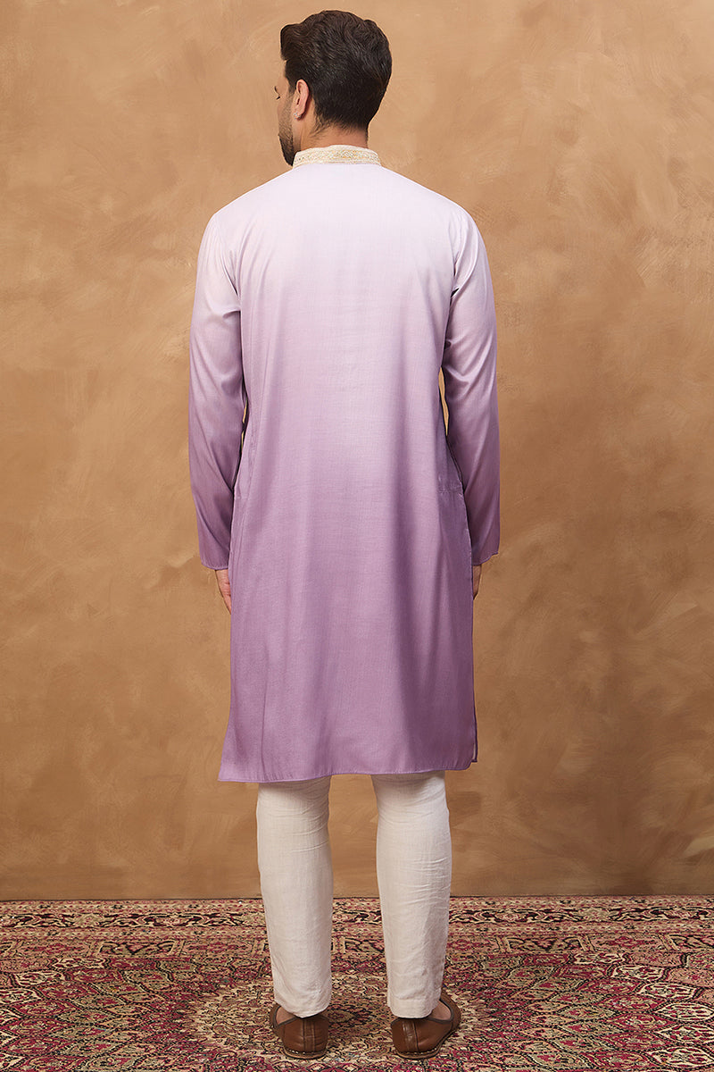 Purple Silk Blend Solid Embroidered Straight Kurta MKU1487