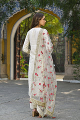 off white silk blend solid embroidered straight kurta trousers with dupatta