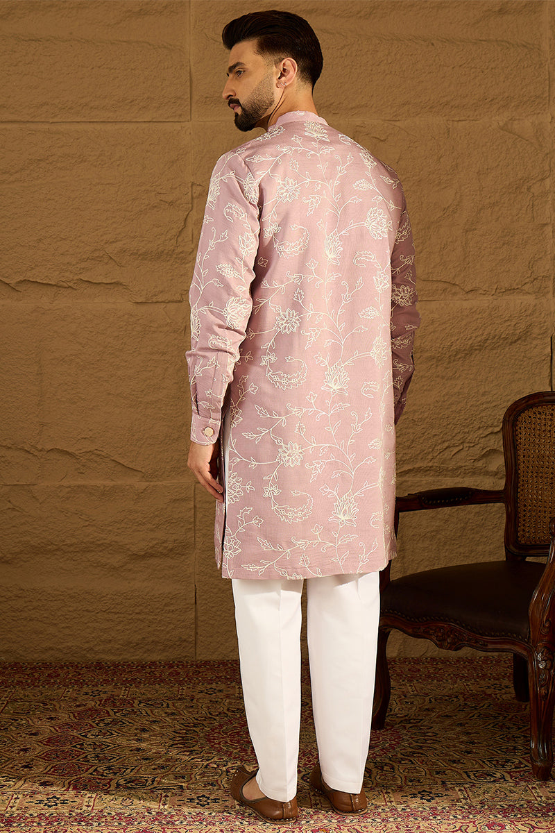 Lavender Viscose Rayon Solid Embroidered Straight Kurta MKU1704