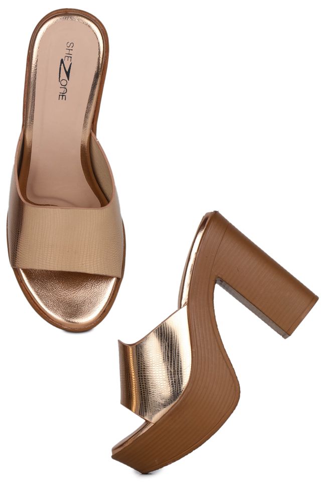 Casual Peach Open Back 4 inches Block Heels