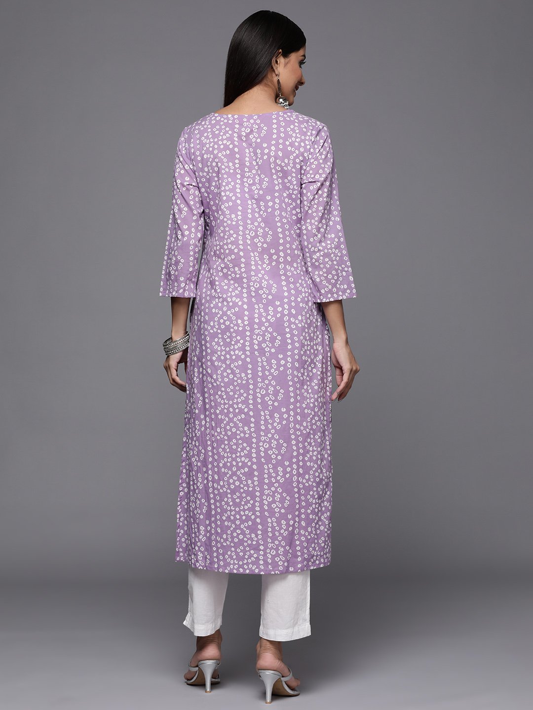 Varanga - Lavender Bandhani Print Embroidered Kurta Only