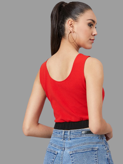 athena women red colourblocked crop top