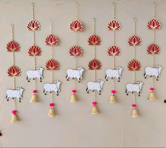Lotus Pichwai Wall Hanging for Diwali Decor – Perfect for Temple, Stage, and Home Decoration, Spiritual & Festive Wall Art for Festive Celebrations (Pack of 2 Pairs)