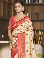 Silk Cream Chaitanya Silk Saree