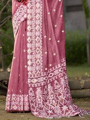 Linen Pink Silver Linen Cotton Saree
