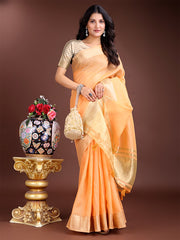 Orange Gold Cotton Ready-to-Wear Saree – Simplicity Meets Effortless Grace