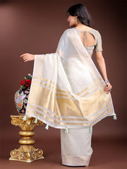 Orange Gold Cotton Ready-to-Wear Saree – Simplicity Meets Effortless Grace