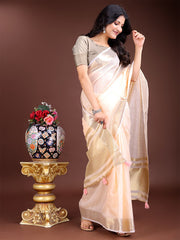Orange Gold Cotton Ready-to-Wear Saree – Simplicity Meets Effortless Grace