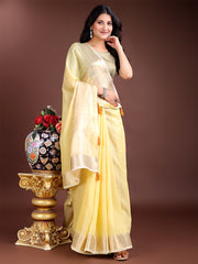 Orange Gold Cotton Ready-to-Wear Saree – Simplicity Meets Effortless Grace