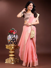 Orange Gold Cotton Ready-to-Wear Saree – Simplicity Meets Effortless Grace