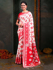 Elegant Linen Cotton Saree with Temple Motif Border & Rich Woven Pallu | Premium Finish & Festive Look | Lightweight Comfort | Designer Saree