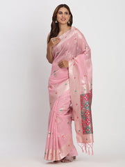 Sea Green Linen Saree with Multicolor Weaving & Zari Pallu – Elegant & Lightweight for Everyday Grace