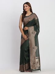 Premium Linen Cotton Saree with Rich Zari Motifs - Elegant Office & Festive Wear for Modern Women