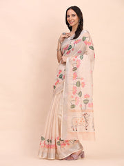 peach canvas of culture linen cotton saree