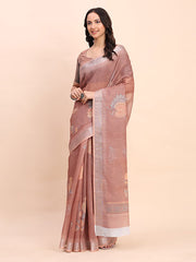 peach canvas of culture linen cotton saree
