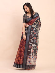 Cotton Saree with Tribal Floral Print | Bold Ethnic Design | Lightweight Casual & Festive Saree for Women