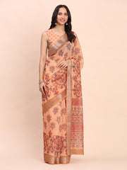 peach canvas of culture linen cotton saree