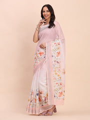 peach canvas of culture linen cotton saree