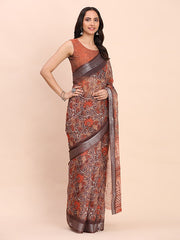 peach canvas of culture linen cotton saree
