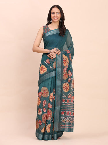 Cotton Saree with Tribal Floral Print | Bold Ethnic Design | Lightweight Casual & Festive Saree for Women