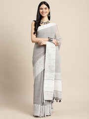 grace sea green linen saree
