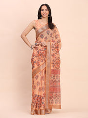 peach canvas of culture linen cotton saree