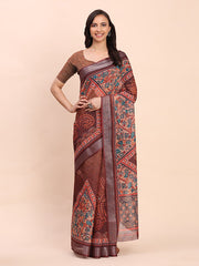 Cotton Saree with Tribal Floral Print | Bold Ethnic Design | Lightweight Casual & Festive Saree for Women