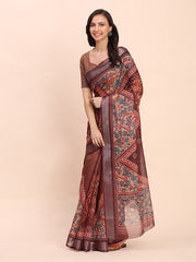Cotton Saree with Tribal Floral Print | Bold Ethnic Design | Lightweight Casual & Festive Saree for Women