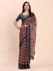 Cotton Saree with Tribal Floral Print | Bold Ethnic Design | Lightweight Casual & Festive Saree for Women