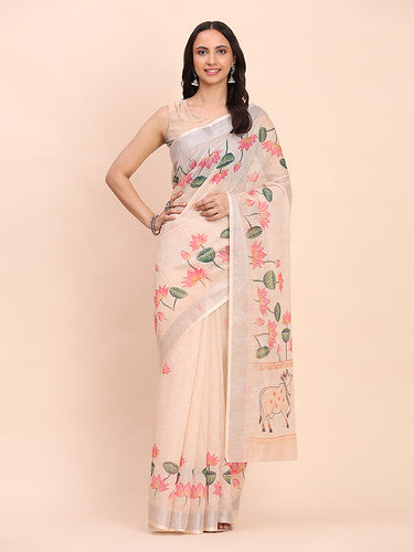 peach canvas of culture linen cotton saree