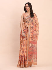 peach canvas of culture linen cotton saree