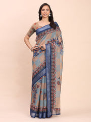 Cotton Saree with Tribal Floral Print | Bold Ethnic Design | Lightweight Casual & Festive Saree for Women