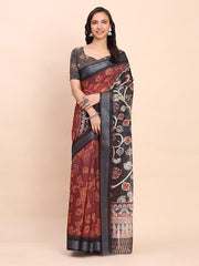 Cotton Saree with Tribal Floral Print | Bold Ethnic Design | Lightweight Casual & Festive Saree for Women