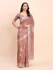 peach canvas of culture linen cotton saree