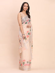 peach canvas of culture linen cotton saree