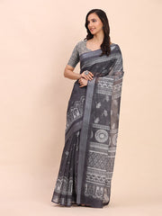 Cotton Saree with Tribal Floral Print | Bold Ethnic Design | Lightweight Casual & Festive Saree for Women