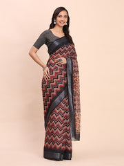 Cotton Saree with Tribal Floral Print | Bold Ethnic Design | Lightweight Casual & Festive Saree for Women