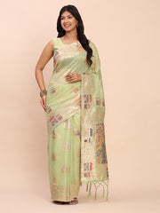 Linen Saree with Multicolor Weaving & Zari Pallu - Elegant & Lightweight for Everyday Grace